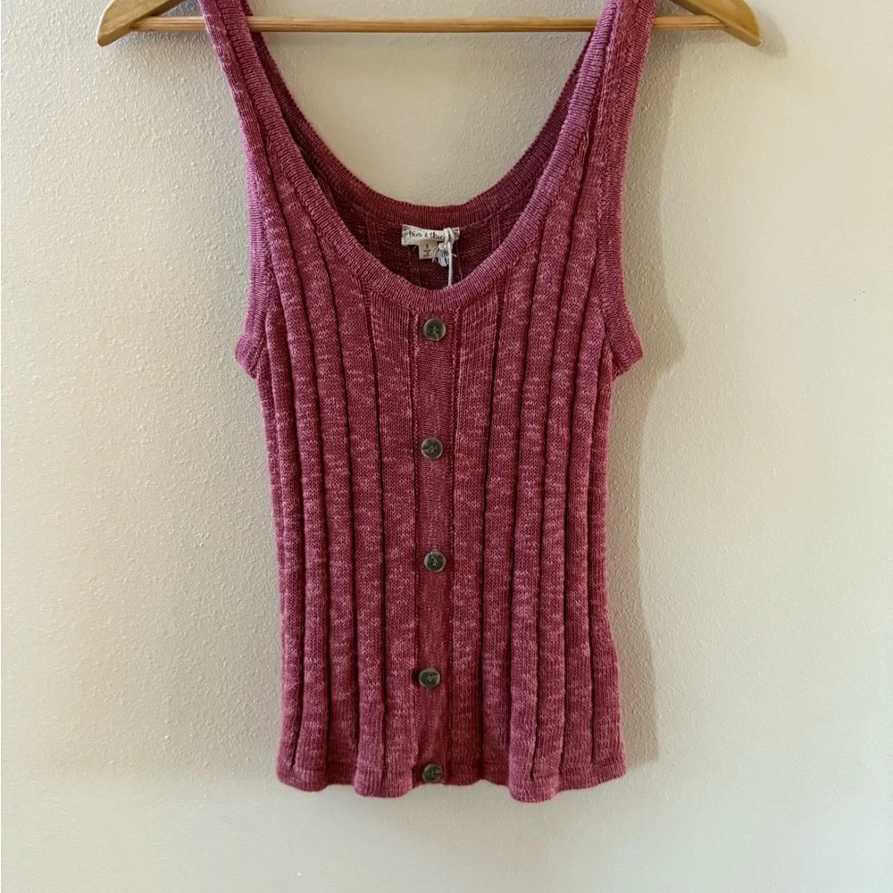 Hem & Thread Ribbed Knit Button-Front Tank Top - Maroon - Picture 4 of 4